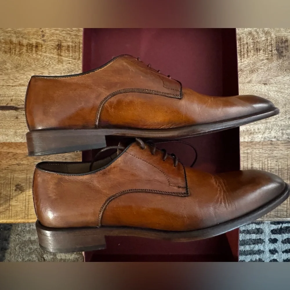 Bruno Magli Men's Salerno brown Cognac Leather Oxfords lace up dress shoes EUC 7